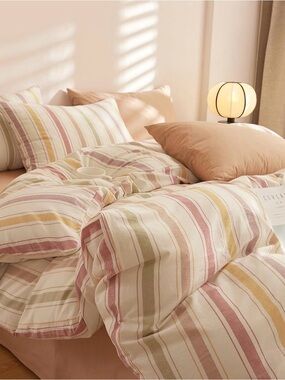 Amazon Pastel Striped Comforter Set in Pink, Yellow, Green and Cream